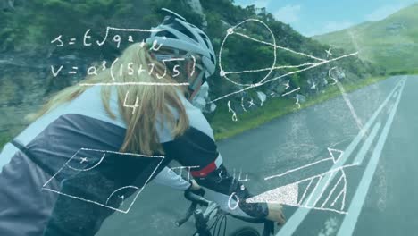 Mathematical-equations-and-diagrams-against-woman-cycling