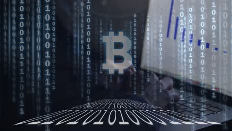 Símbolo-Bitcoin-Sobre-Codificación-Binaria-Contra-Hacker-Usando-Computadora