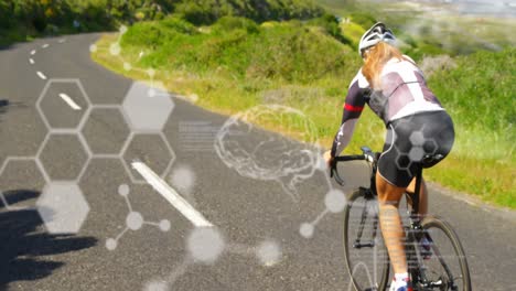 Scientific-data-processing-against-woman-cycling-on-the-road