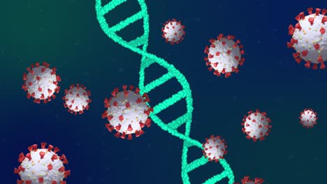 Covid-19-cells-against-DNA-structure-on-blue-background