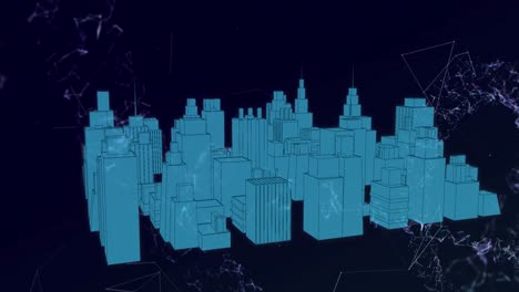 3D-Stadtmodell,-Das-Sich-Vor-Schwarzem-Hintergrund-Dreht
