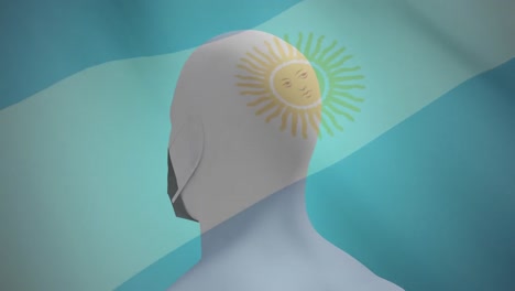 Argentinische-Flagge-Winkt-Gegen-Menschliches-Kopfmodell-Mit-Gesichtsmaske