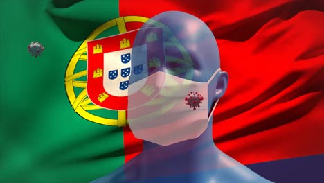 Bandera-Portuguesa-Ondeando-Contra-Un-Modelo-De-Cabeza-Humana-Con-Máscara-Facial