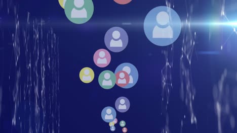 Mehrere-Profilsymbole-Schweben-Auf-Dem-Bildschirm-Des-Verbindungsnetzwerks-Auf-Blauem-Hintergrund