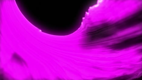 Purple-vibrant-glowing-abstract-shape-flowing-against-black-background
