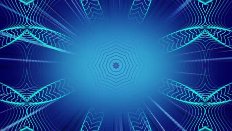 Kaleidoskopische-Formen,-Die-Sich-Hypnotisch-Auf-Blauem-Hintergrund-Bewegen