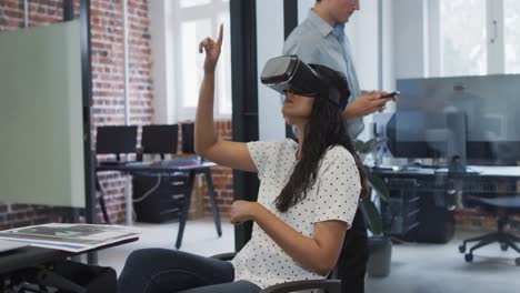 Woman-using-VR-headset-at-office