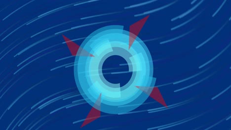 Circles-spinning-against-light-trails-on-blue-background