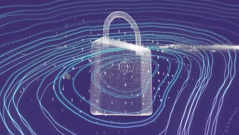 Security-padlock-icon-over-topography-against-blue-background