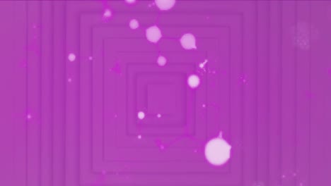 Molecule-structures-moving-against-concentric-squares-on-pink-bacground