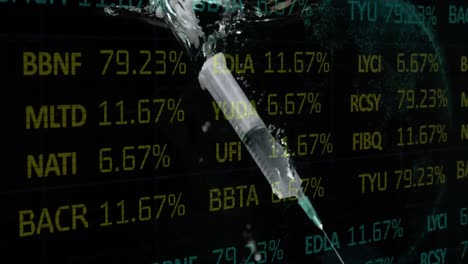 Stock-market-data-processing-against-syringe-falling-in-water