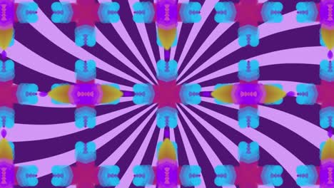 Kaleidoskopische-Formen,-Die-Sich-Hypnotisch-Gegen-Rotierende-Violette-Streifen-Bewegen