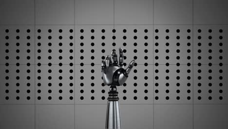 Roboterhände-Vor-Abstrakten-Formen,-Die-Sich-Auf-Grauem-Hintergrund-Bilden