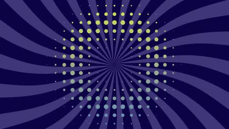 Dots-moving-in-hypnotic-motion-against-spinning-purple-stripes