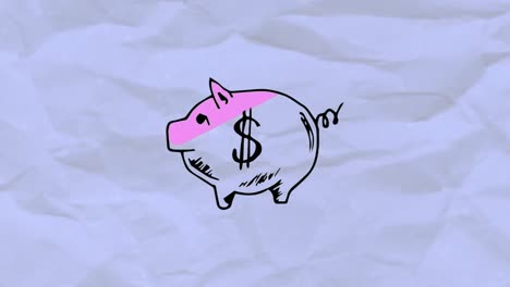 Sparschwein-Symbol-Vor-Weißem-Zerknittertem-Papier-Im-Hintergrund