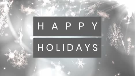 Happy-Holidays-text-against-snowflakes-falling-on-grey-background