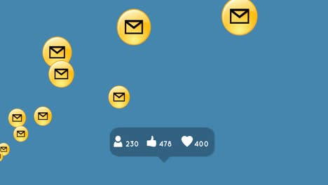 Profile,-thumbs-up-and-heart-icon-with-increasing-numbers-on-speech-bubble-against-message-icons