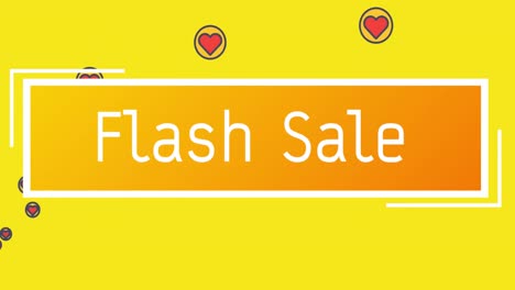 -Flash-Sale-text-on-rectangle-shape-against-red-hearts-icons-on-yellow-background
