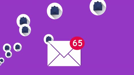 Envelope-icon-with-increasing-numbers-against-message-icons-on-purple-background
