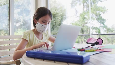 Girl-wearing-face-mask-using-laptop-at-home