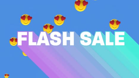 Flash-sale-text-against-heart-eyes-face-emojis-on-blue-background