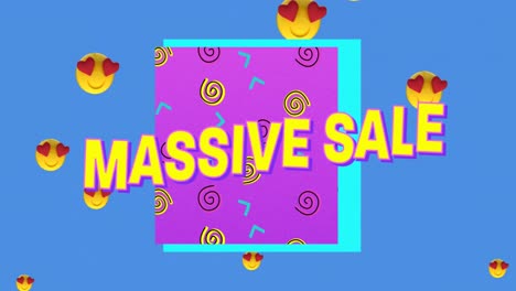 Massive-sale-text-against-heart-eyes-face-emojis-on-blue-background