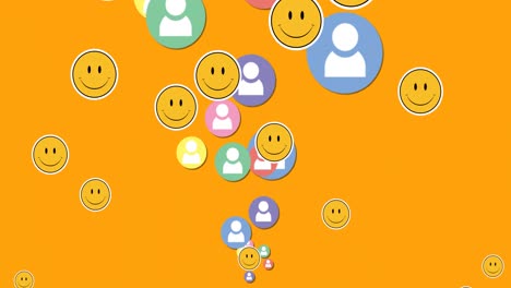 Multiple-face-emoji-and-profile-icons-floating-against-yellow-background