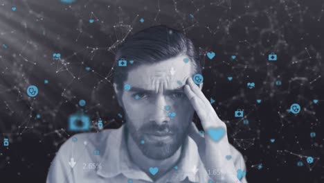 Network-of-connection-icons-against-stressed-man-on-black-background