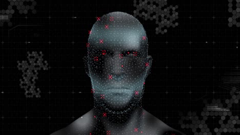 Menschliches-Kopfmodell,-Das-Sich-Gegen-Die-Datenverarbeitung-Auf-Schwarzem-Hintergrund-Dreht