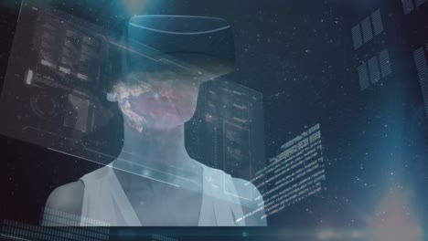 Digital-interface-with-data-processing-against-woman-using-VR-headset