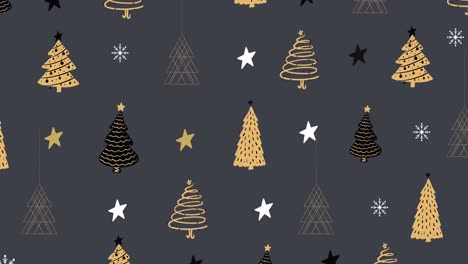 Multiple-Christmas-trees-and-stars-against-grey-background