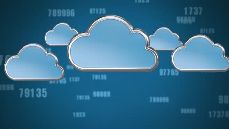 Multiple-clouds-icons-and-changing-numbers-against-blue-background