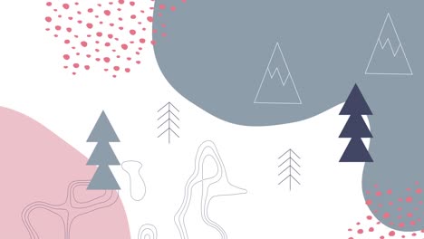 Abstrakte-Formen-Und-Weihnachtsbäume,-Die-Sich-Vor-Weißem-Hintergrund-Bewegen