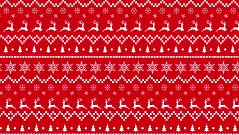 Traditionelles-Weihnachtsmuster-Mit-Rentieren-Und-Sternen,-Die-Sich-Vor-Rotem-Hintergrund-Bewegen