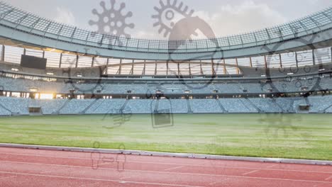 Coronavirus-concept-icons-against-empty-sports-stadium