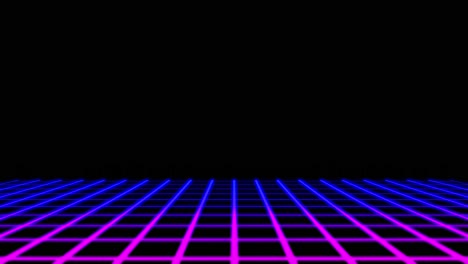 Neon-grid-lines-moving-against-black-background