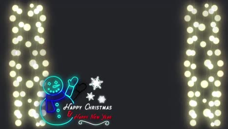 Neon-snowman-with-Happy-Christmas-and-Happy-New-Year-text-against-glowing-fairy-lights