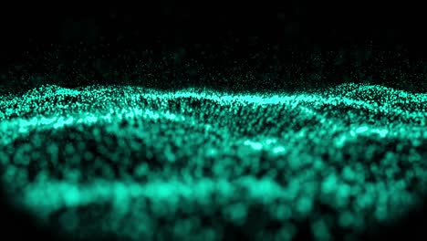 Waves-of-green-particles-moving-against-black-background