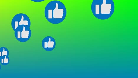 Multiple-thumbs-up-like-icons-moving-against-green-background