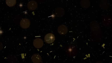 Confeti-Dorado-Y-Estrellas-Brillantes-Moviéndose-Sobre-Fondo-Negro