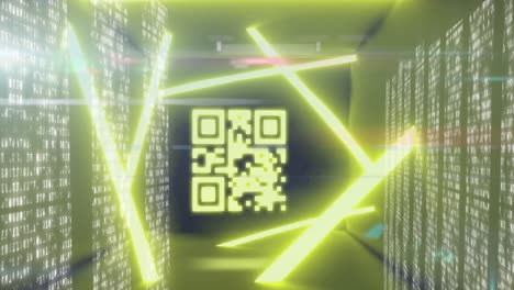 Qr-code-scanner-Mit-Neonelementen-Gegen-Bildschirme-Der-Datenverarbeitung