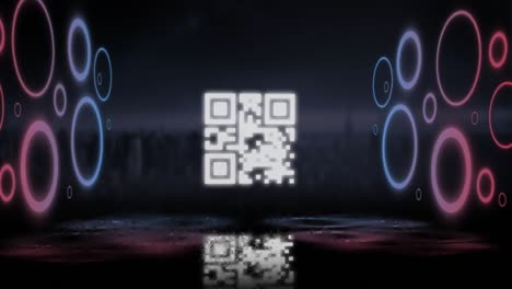 QR-code-scanner-with-neon-elements-against-cityscape