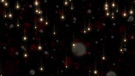 Leuchtende-Sterne-Fallen-Und-Lichtflecken-Vor-Schwarzem-Hintergrund