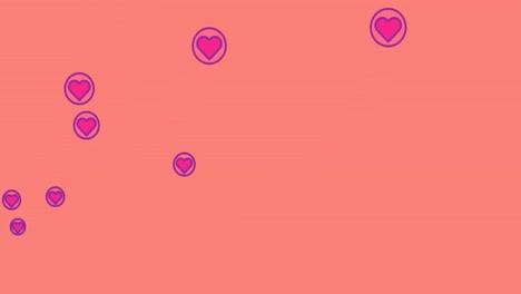 Iconos-De-Corazón-Púrpura-Flotando-Sobre-Fondo-Naranja