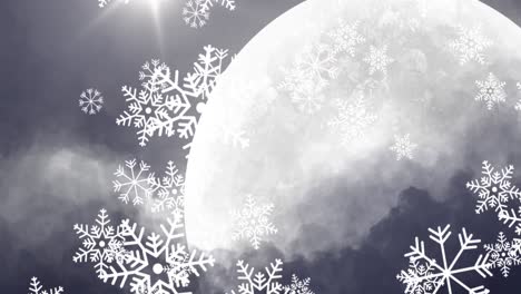 Partículas-De-Nieve-Cayendo-Contra-La-Luna-En-El-Cielo-Nocturno