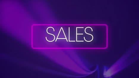 Digital-animation-of-sales-text-in-neon-rectangle-frame-against-light-trails-moving-on-purple-backgr