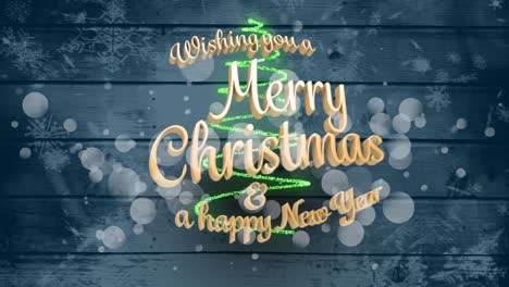 Light-trails-spinning-over-Merry-Christmas-and-Happy-New-Year-against-blue-wooden-background