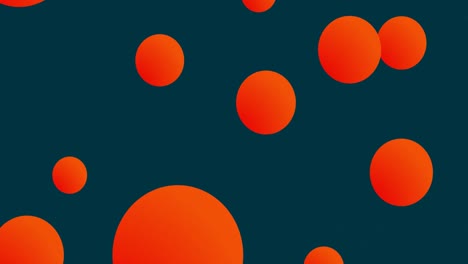 Multiple-orange-spheres-moving-against-blue-background
