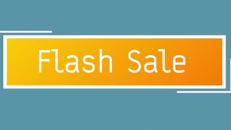Animation-of-the-words-flash-sale-in-white-letters-on-orange-banner-with-moving-graphic-elements