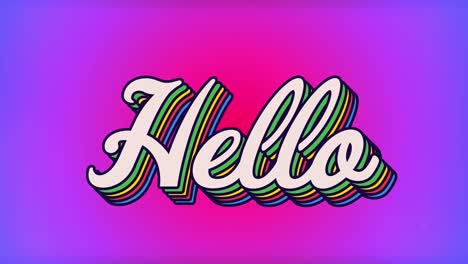 Digital-animation-of-multicolored-hello-text-in-retro-style-against-spots-of-light-on-purple-and-red